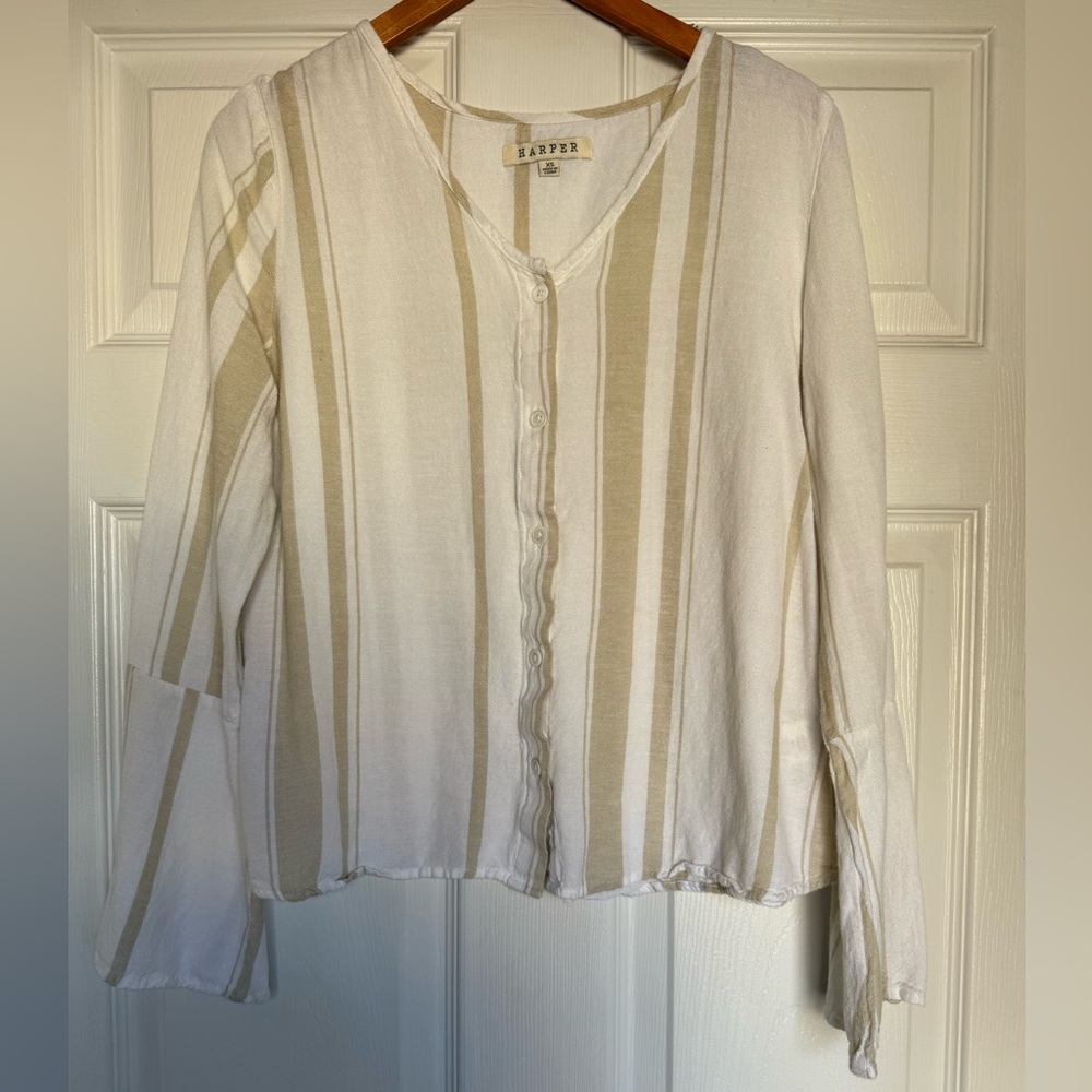 Francesca’s Harper Beige Striped Women's Top